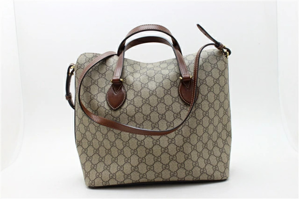 Gucci Bag Shoulder GG Canvas Calfskin Beige Cream Brown